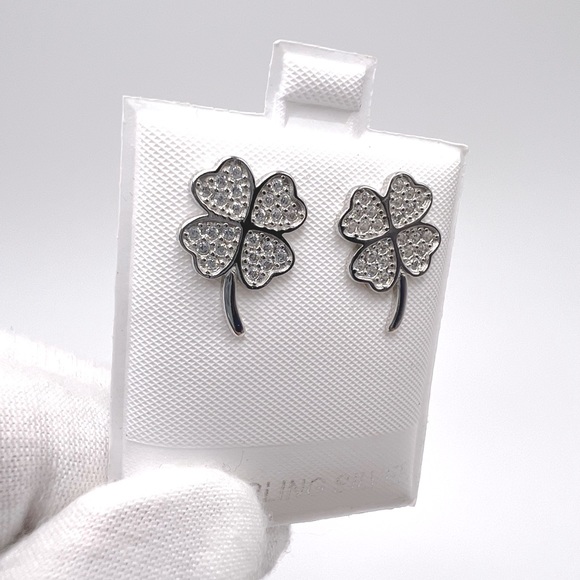 Sale $12 Firm! .925 Sterling 4 Leaf Clover Micro Pave Earrings - Picture 5 of 12